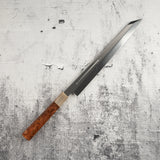 Exotic: Yoshikazu Ikeda Blue #1 Mizu-Honyaki K-tip Yanagiba 300mm with Blood Groove