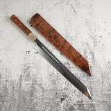 Exotic: Yoshikazu Ikeda Blue #1 Mizu-Honyaki K-tip Yanagiba 300mm with Blood Groove