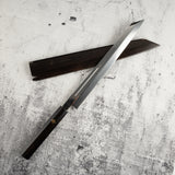 Exotic: Yoshikazu Ikeda Blue #1 Mizu-Honyaki K-tip Yanagiba 300mm with Blood Groove Ebony Set