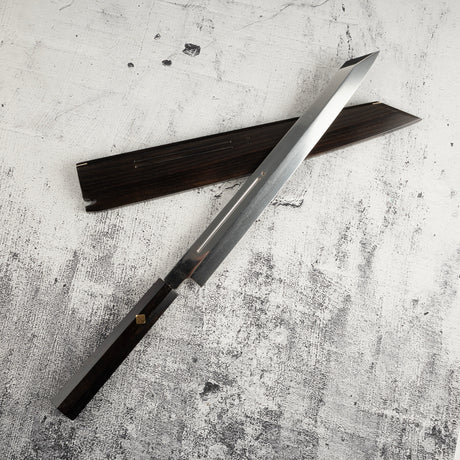 珍稀：池田義一 Blue #1 水本燒K型柳刃300mm 血槽烏木套裝