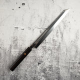 Exotic: Yoshikazu Ikeda Blue #1 Mizu-Honyaki K-tip Yanagiba 300mm with Blood Groove Ebony Set