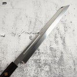 Exotic: Yoshikazu Ikeda Blue #1 Mizu-Honyaki K-tip Yanagiba 300mm with Blood Groove Ebony Set