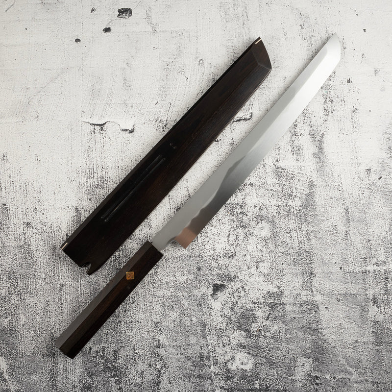 Exotic: Yoshikazu Ikeda Honyaki Mt. Fuji Hamon Sakimaru Takohiki 300mm Hand Sharpened Kasumi Finish