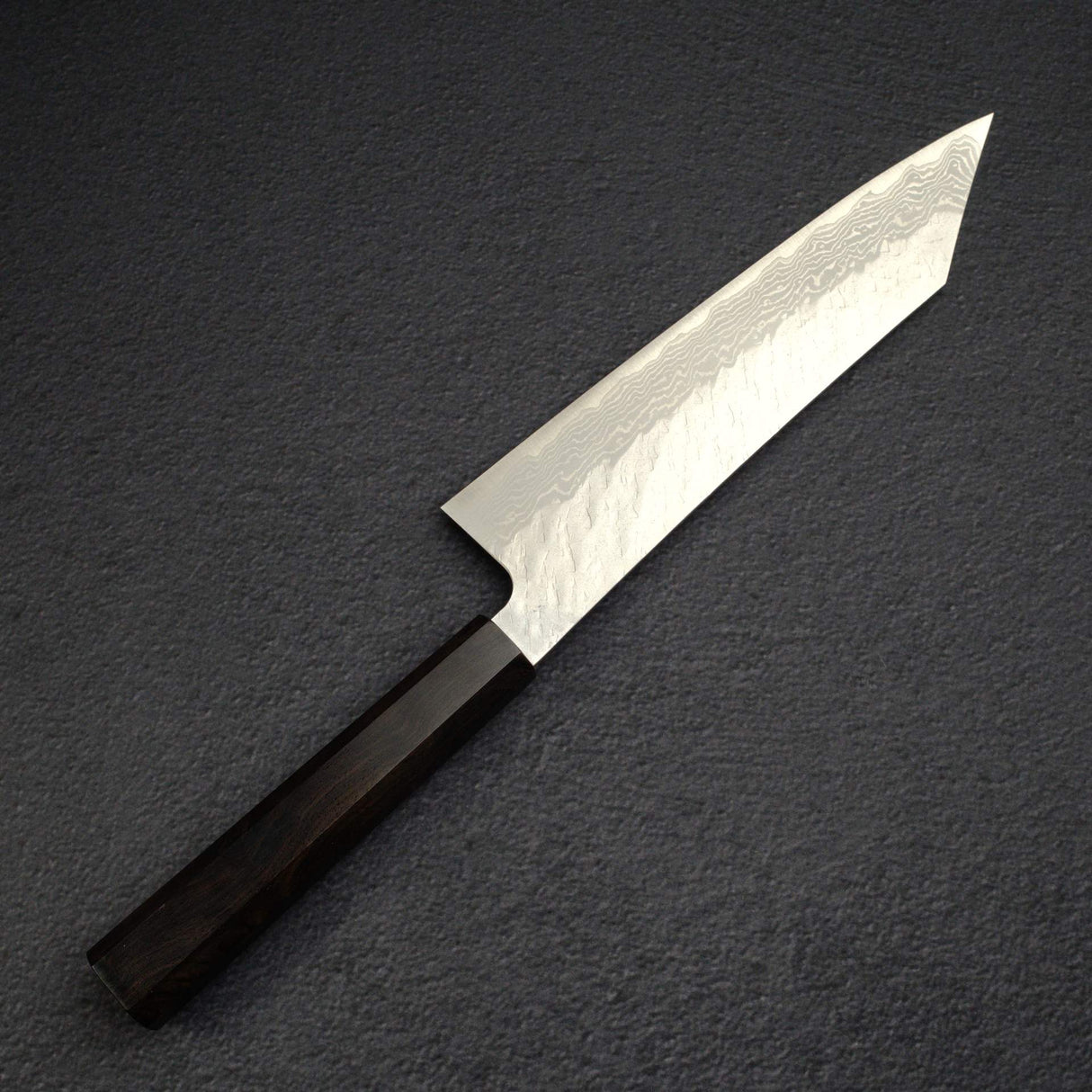 Nigara VG10 Damascus Tsuchime K-tip Gyuto 210mm Black Chacate Handle