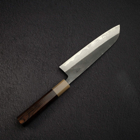Naoto Blue 1 Damascus Kurouchi Santoku 180mm
