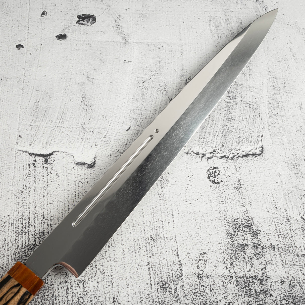 Exotic: Yoshikazu Ikeda Blue #1 Mizu-Honyaki Yanagiba 300mm with Blood Groove Black & White Ebony