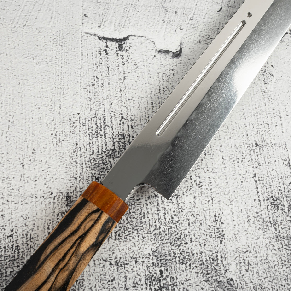 Exotic: Yoshikazu Ikeda Blue #1 Mizu-Honyaki Yanagiba 300mm with Blood Groove Black & White Ebony