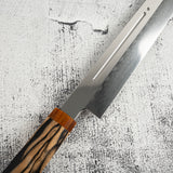 Exotic: Yoshikazu Ikeda Blue #1 Mizu-Honyaki Yanagiba 300mm with Blood Groove Black & White Ebony