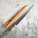 Exotic: Yoshikazu Ikeda Blue #1 Mizu-Honyaki Yanagiba 300mm with Blood Groove Black & White Ebony