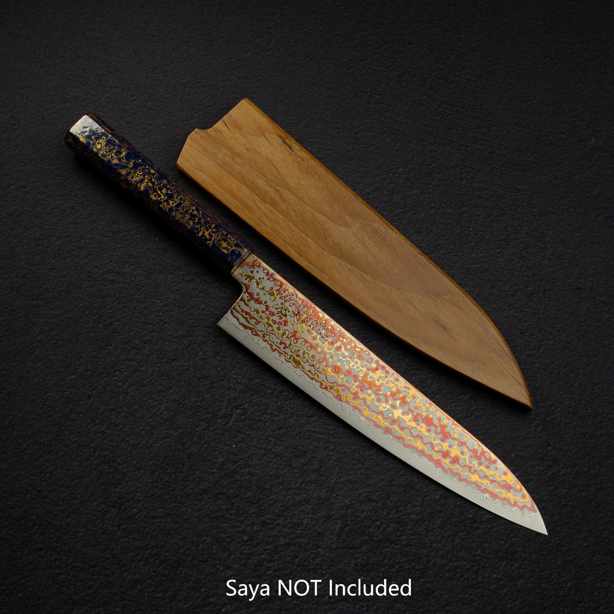Hatsukokoro Kujaku V-Toku-2 Gyuto 210mm Rainbow Damascus Finish Urushi Handle