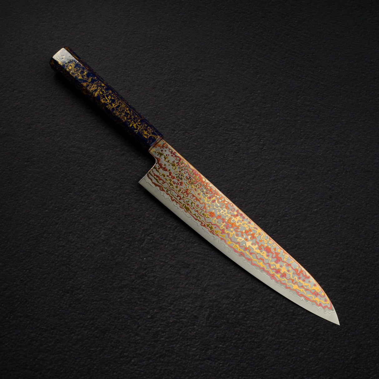 Hatsukokoro Kujaku V-Toku-2 Gyuto 210mm Rainbow Damascus Finish Urushi Handle