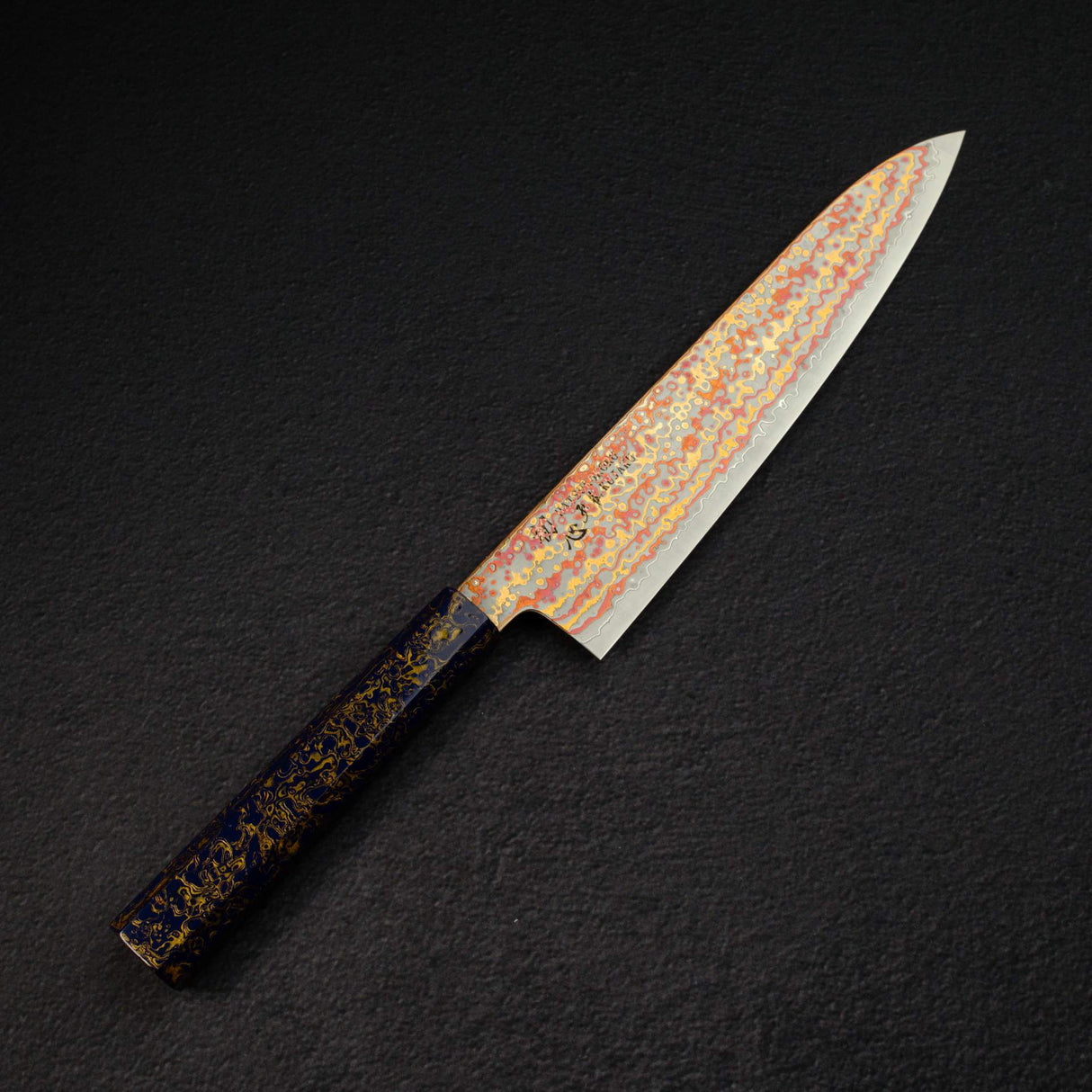 Hatsukokoro Kujaku V-Toku-2 Gyuto 210mm Rainbow Damascus Finish Urushi Handle