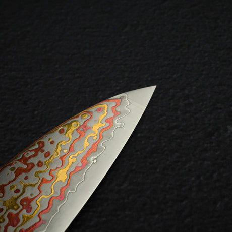 Hatsukokoro Kujaku V-Toku-2 Gyuto 210mm Rainbow Damascus Finish Urushi Handle