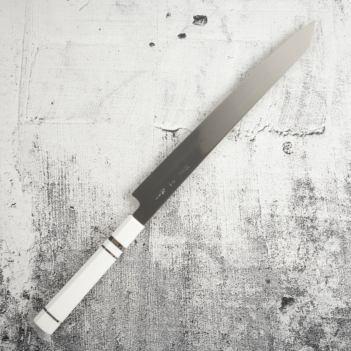 Exotic: Yoshikazu Ikeda Blue #1 Mizu-Honyaki K-tip Yanagiba 300mm / Moribashi Set