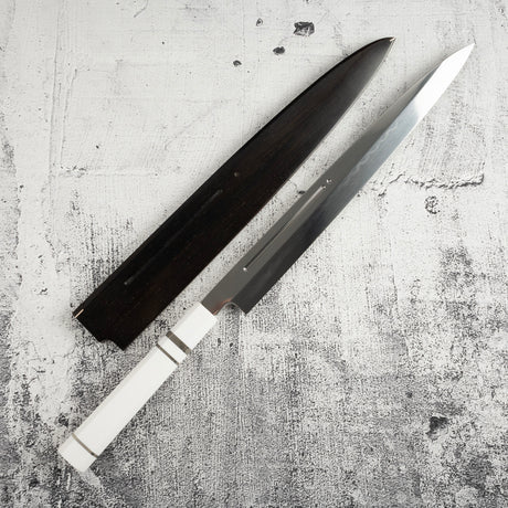 Exotic: Yoshikazu Ikeda Blue #1 Mizu-Honyaki Yanagiba 300mm / Moribashi Set #2