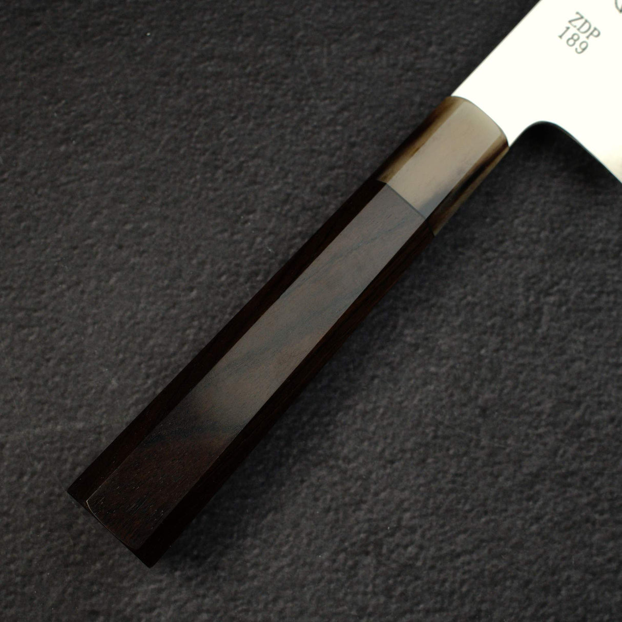 Sukenari ZDP-189 Hairline K-tip Gyuto 240mm, Ebony Handle with Blonde/Marble Ferrule