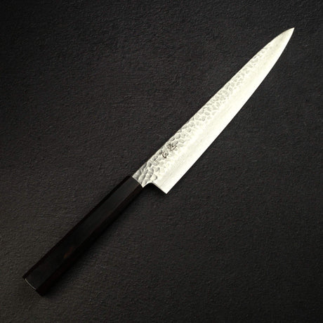 Hatsukokoro Hayabusa VG10 Damascus Tsuchime Sujihiki 270mm Ebony Handle