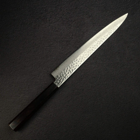 Hatsukokoro Hayabusa VG10 Damascus Tsuchime Sujihiki 270mm Ebony Handle