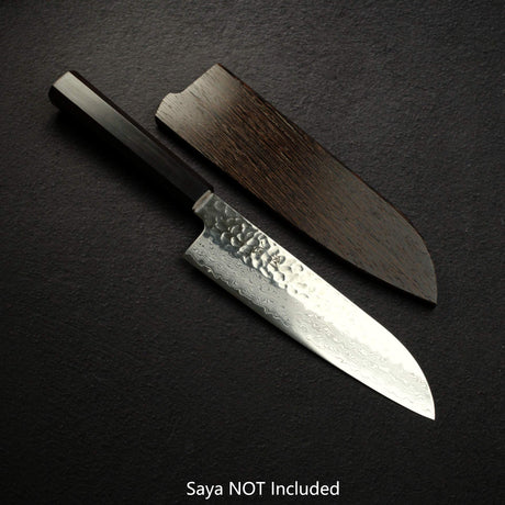 Hatsukokoro Hayabusa VG10 Damascus Tsuchime Santoku 180mm Ebony Handle