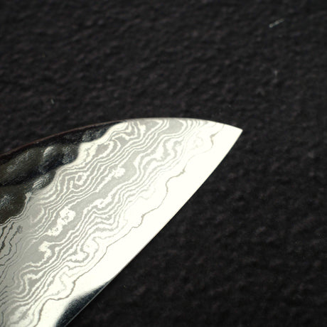 Hatsukokoro Hayabusa VG10 Damascus Tsuchime Santoku 180mm Ebony Handle