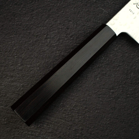 Hatsukokoro Hayabusa VG10 Damascus Tsuchime Santoku 180mm Ebony Handle