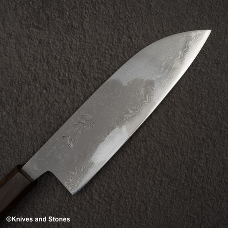 Hatsukokoro Blue 2 Damascus Migaki Santoku 180mm Ebony Handle
