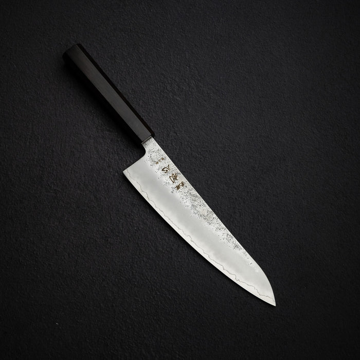Two stainless all-rounders from one line: the Hatsukokoro Ginrei Ginsan santoku 175 mm and gyuto 210 mm. The photos are not to the same scale.