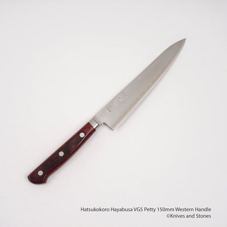 Hatsukokoro Hayabusa VG5 Western Handle Petty 120/150 mm Red Micarta Handle