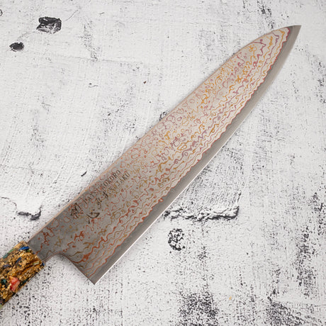 Hatsukokoro Kujaku V-Toku-2 Gyuto 240mm Rainbow Damascus Finish Green
