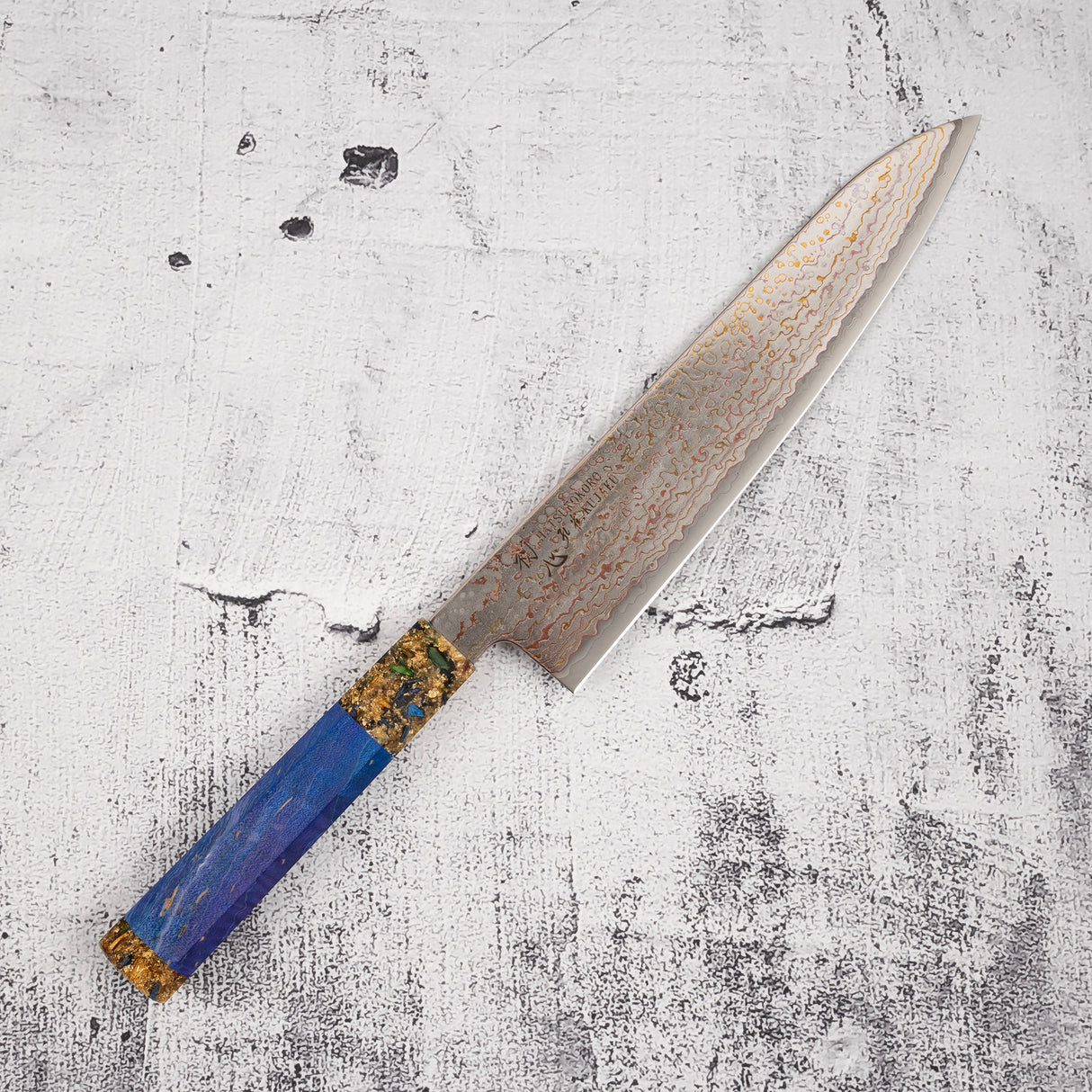 Hatsukokoro Kujaku V-Toku-2 Gyuto 210mm Rainbow Damascus Finish