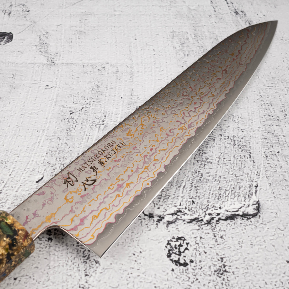 Hatsukokoro Kujaku V-Toku-2 Gyuto 210mm Rainbow Damascus Finish