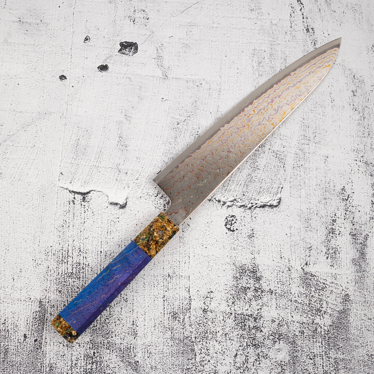 Hatsukokoro Kujaku V-Toku-2 Gyuto 210mm Rainbow Damascus Finish