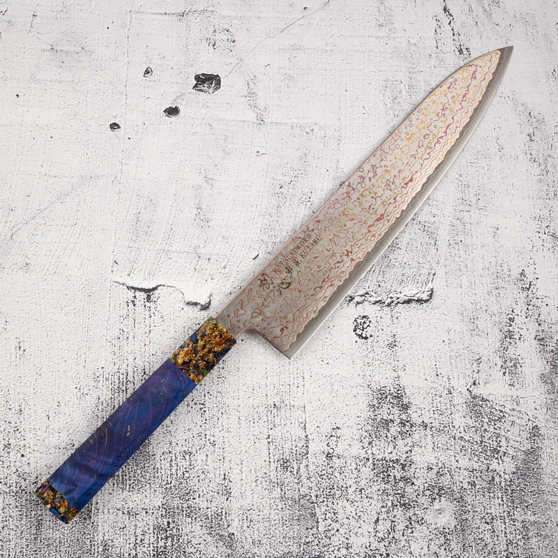 Hatsukokoro Kujaku V-Toku-2 Gyuto 240mm Rainbow Damascus Finish Purple