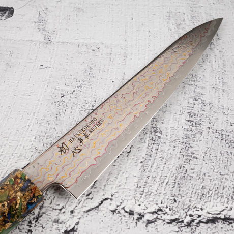 Hatsukokoro Kujaku V-Toku-2 Petty 150mm Rainbow Damascus Finish