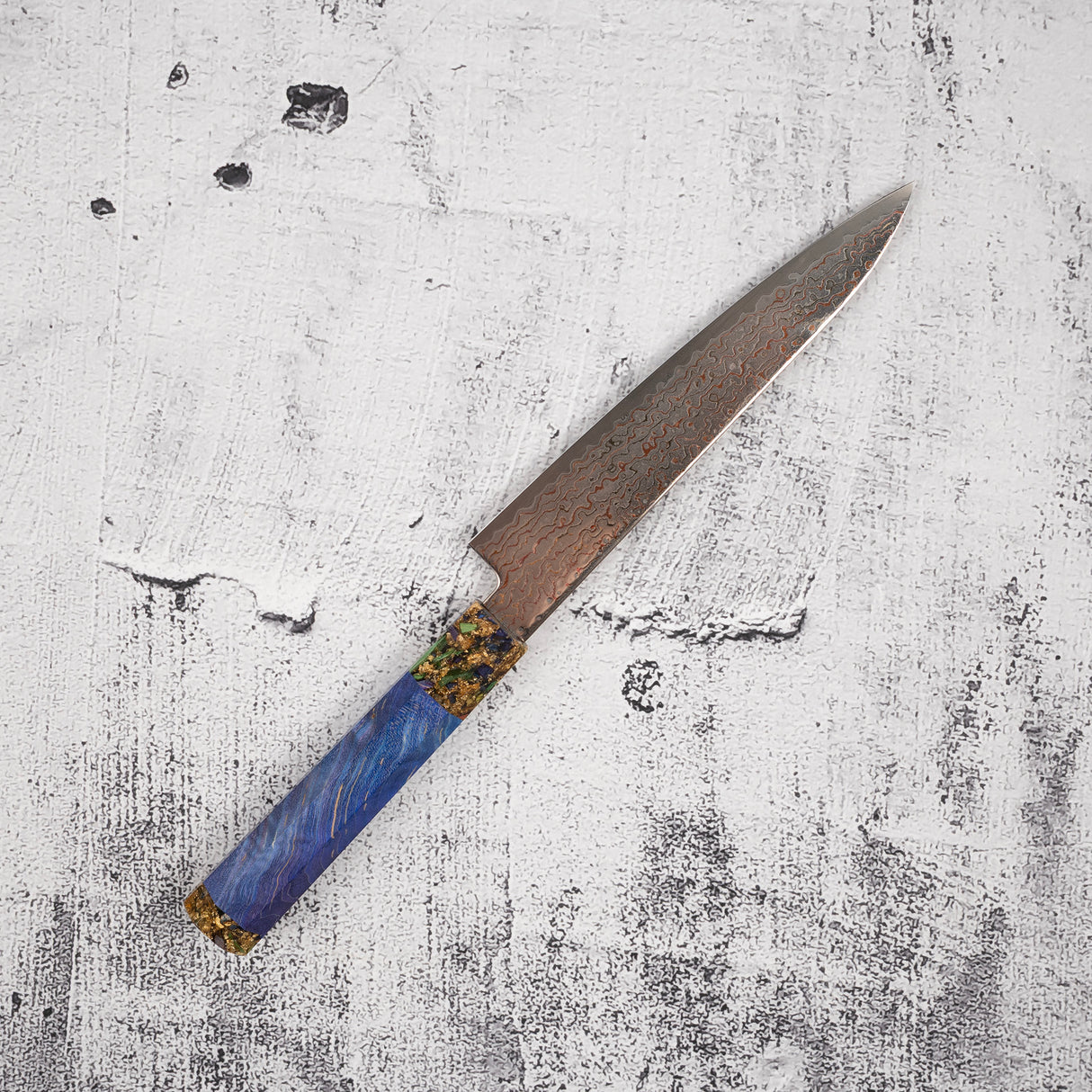Hatsukokoro Kujaku V-Toku-2 Petty 150mm Rainbow Damascus Finish