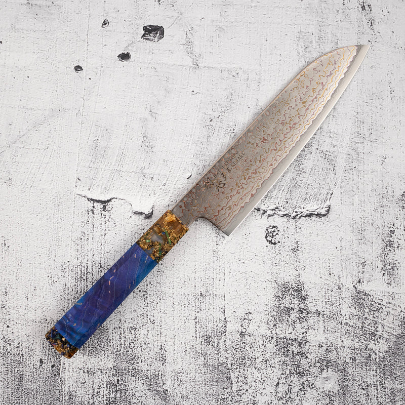Hatsukokoro Kujaku V-Toku-2 Santoku 180mm Rainbow Damascus Finish