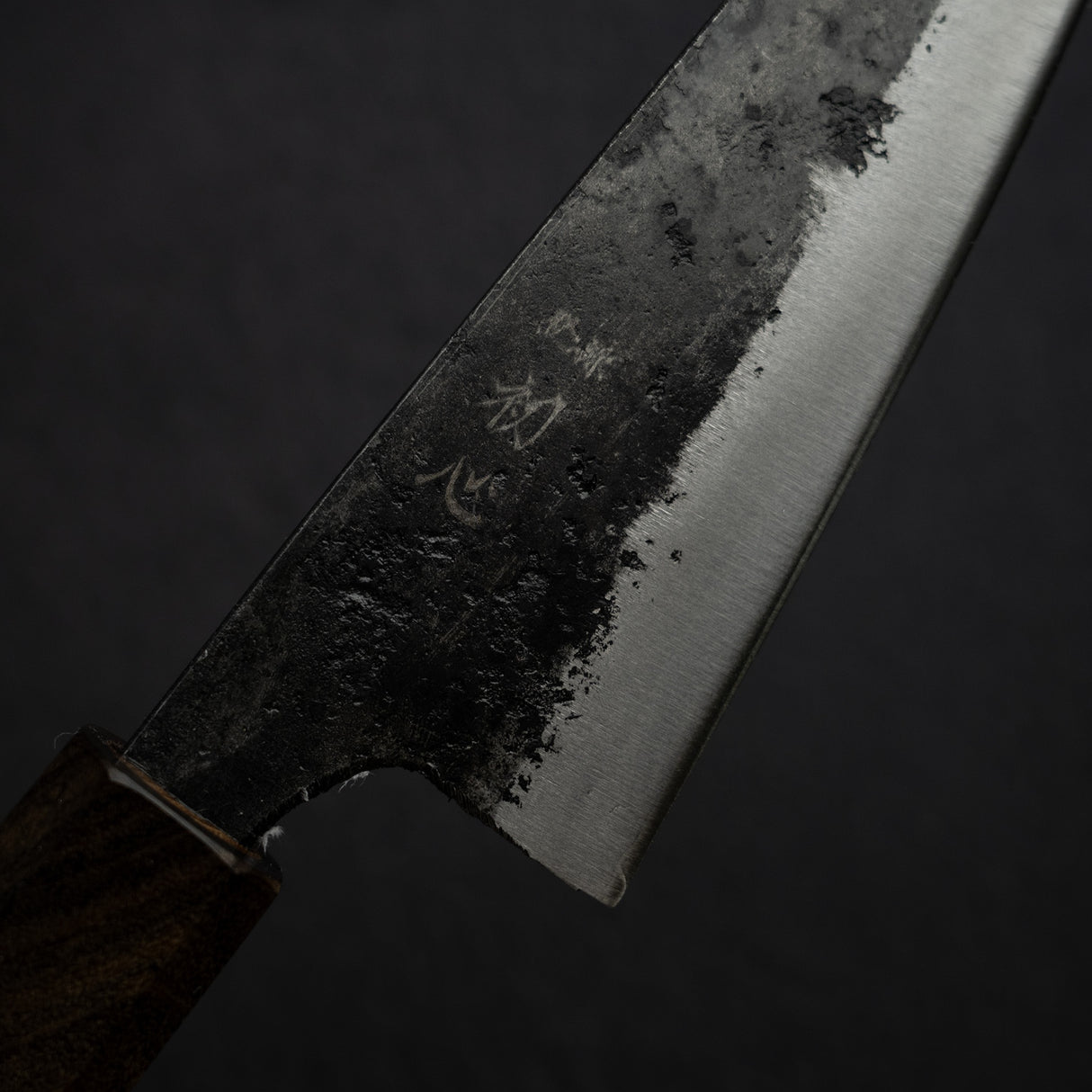 Hatsukokoro Kurogane Blue 2 Kurouchi Honesuki 150mm Double Bevel Black Chacate