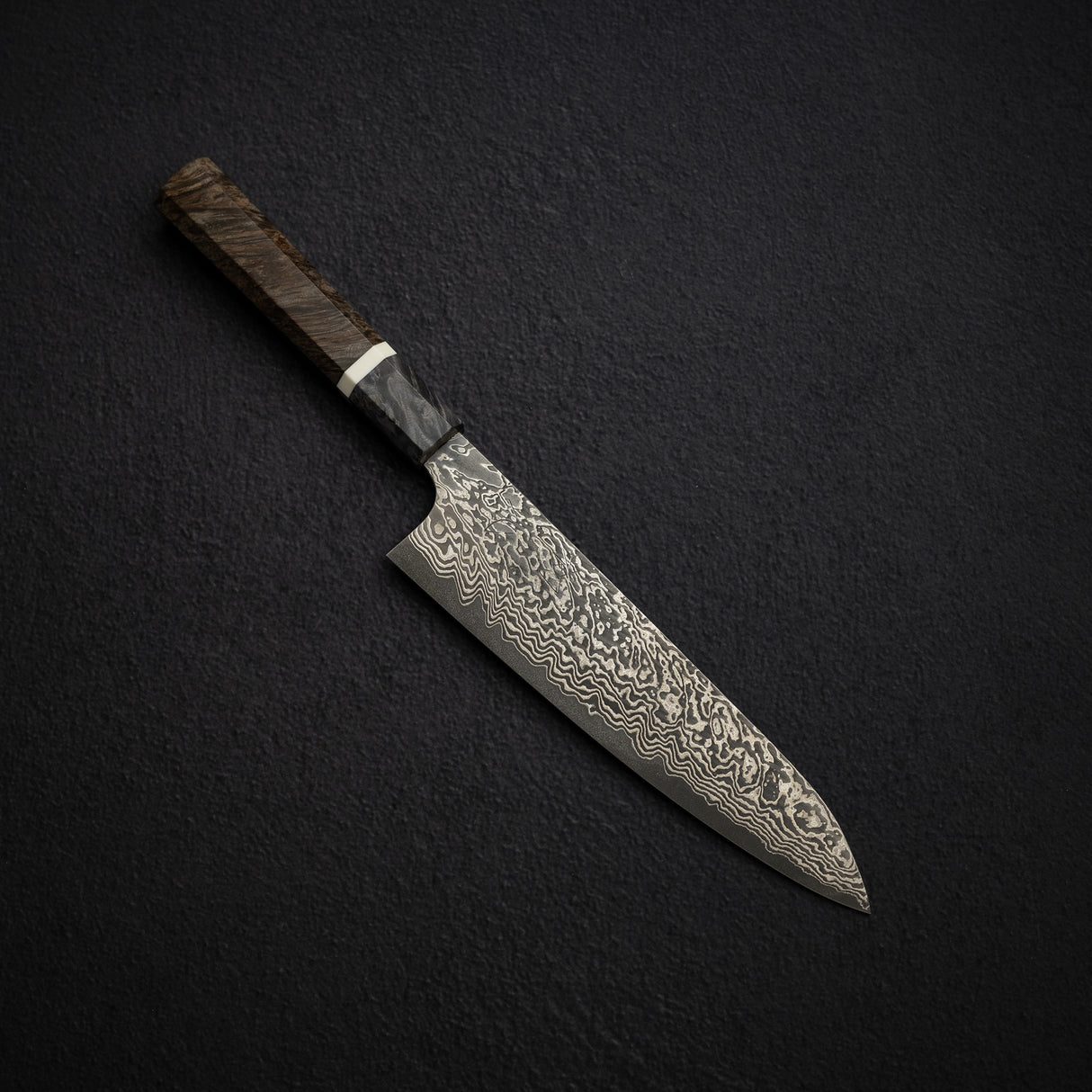 Hatsukokoro x Nigara Yorokobi Full Polish SLD Gyuto 210mm Black Damascus Birch
