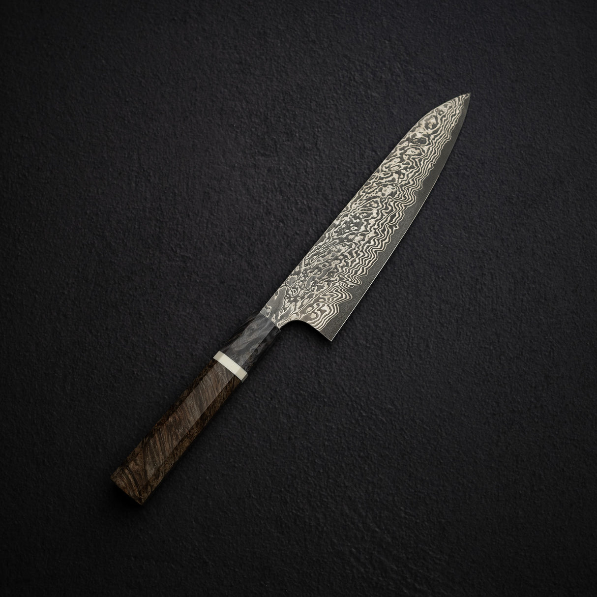Hatsukokoro x Nigara Yorokobi Full Polish SLD Gyuto 210mm Black Damascus Birch