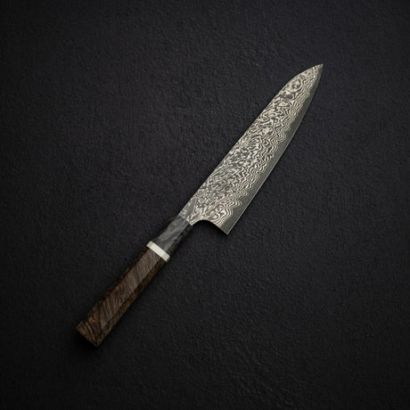 Hatsukokoro x Nigara Yorokobi Full Polish SLD Gyuto 210mm Black Damascus Birch