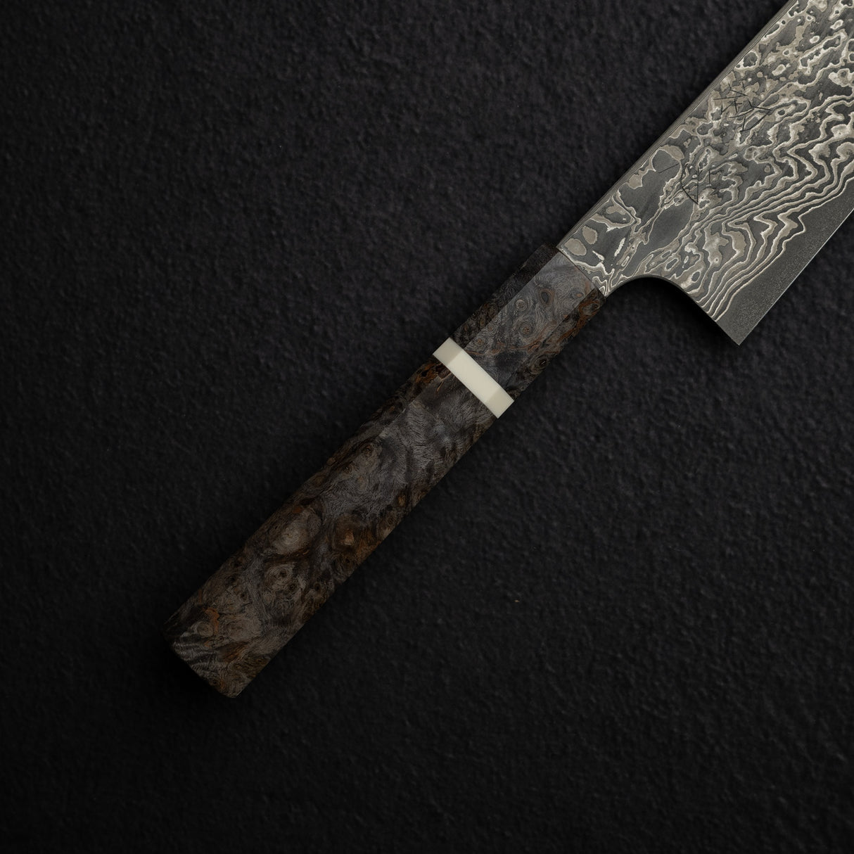 Hatsukokoro x Nigara Yorokobi Full Polish SLD K-tip Gyuto 210mm Black Damascus Birch