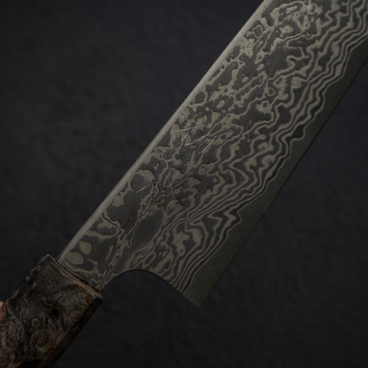Hatsukokoro x Nigara Yorokobi Full Polish SLD K-tip Gyuto 210mm Black Damascus Birch