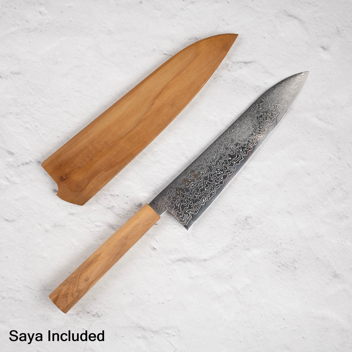 Hatsukokoro Ryuhyo SG2 Damascus Gyuto 210mm Saya Included, Olivewood Handle