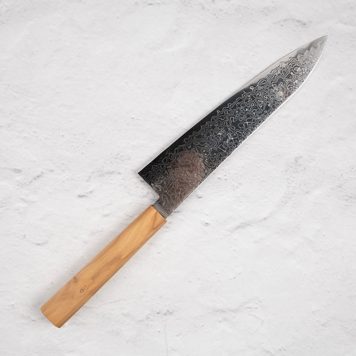 Hatsukokoro Ryuhyo SG2 Damascus Gyuto 210mm Saya Included, Olivewood Handle