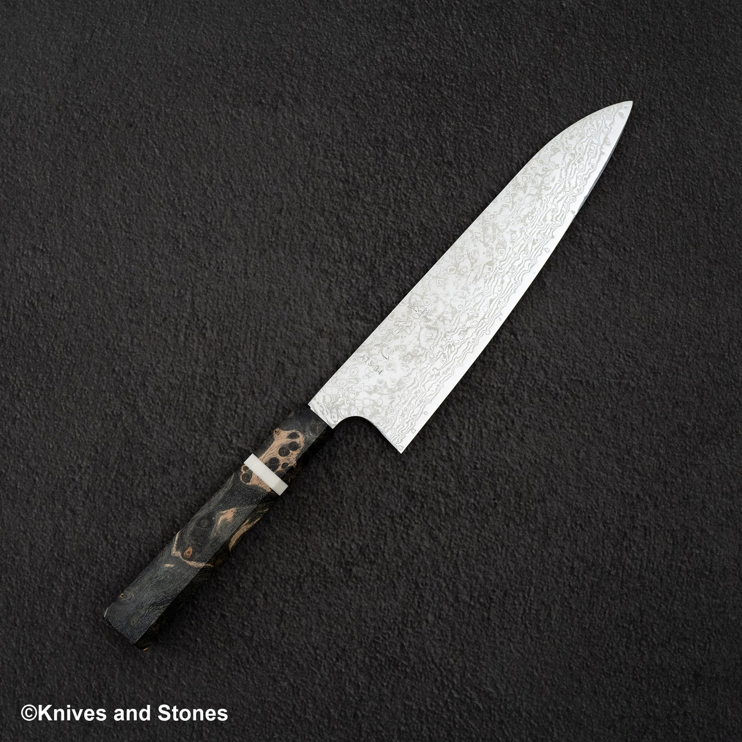 銀河初心 ATS34 大馬士革牛刀 210mm 染色樺木