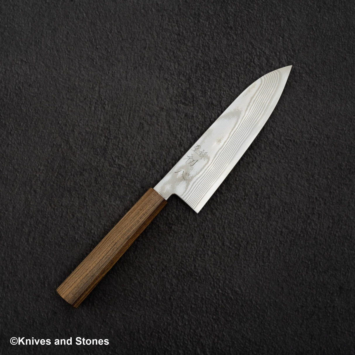 Hatsukokoro Ginso Ginsan Nickel Damascus Santoku 180mm Black Chacate