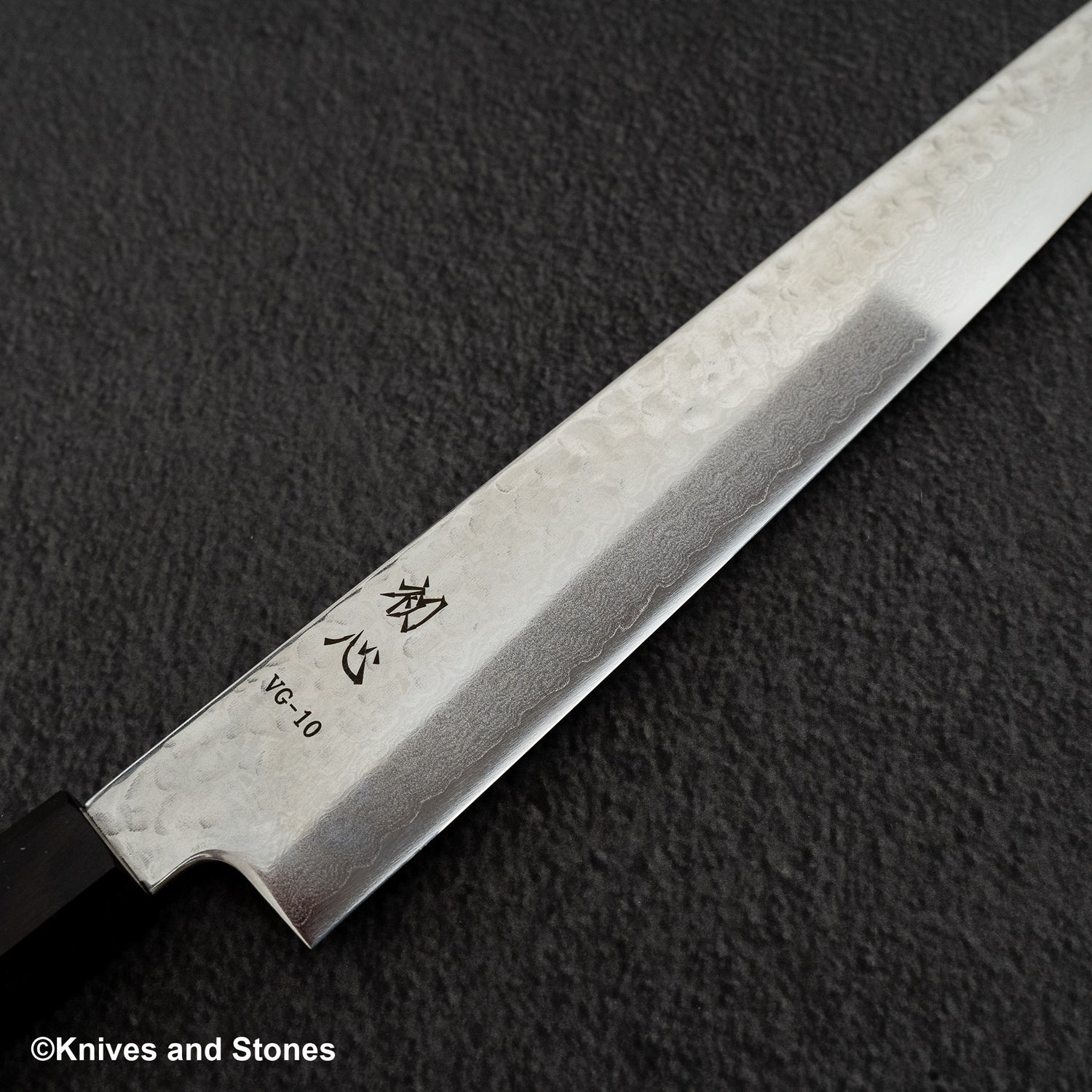 Hatsukokoro Hayabusa VG10 Damascus Tsuchime Sujihiki 270mm Ebony Handle
