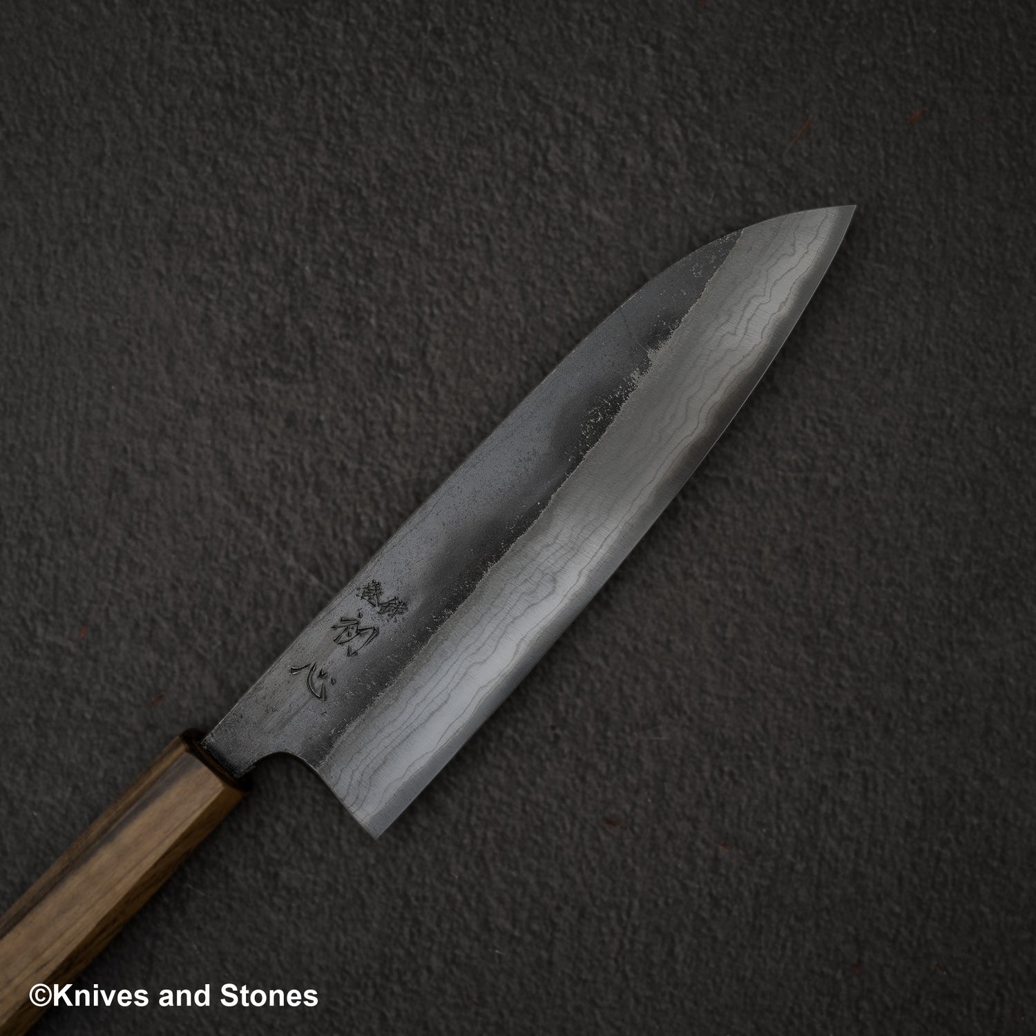 Hatsukokoro Kumokage Blue 2 Kurouchi Damascus Santoku 180mm Black Chacate