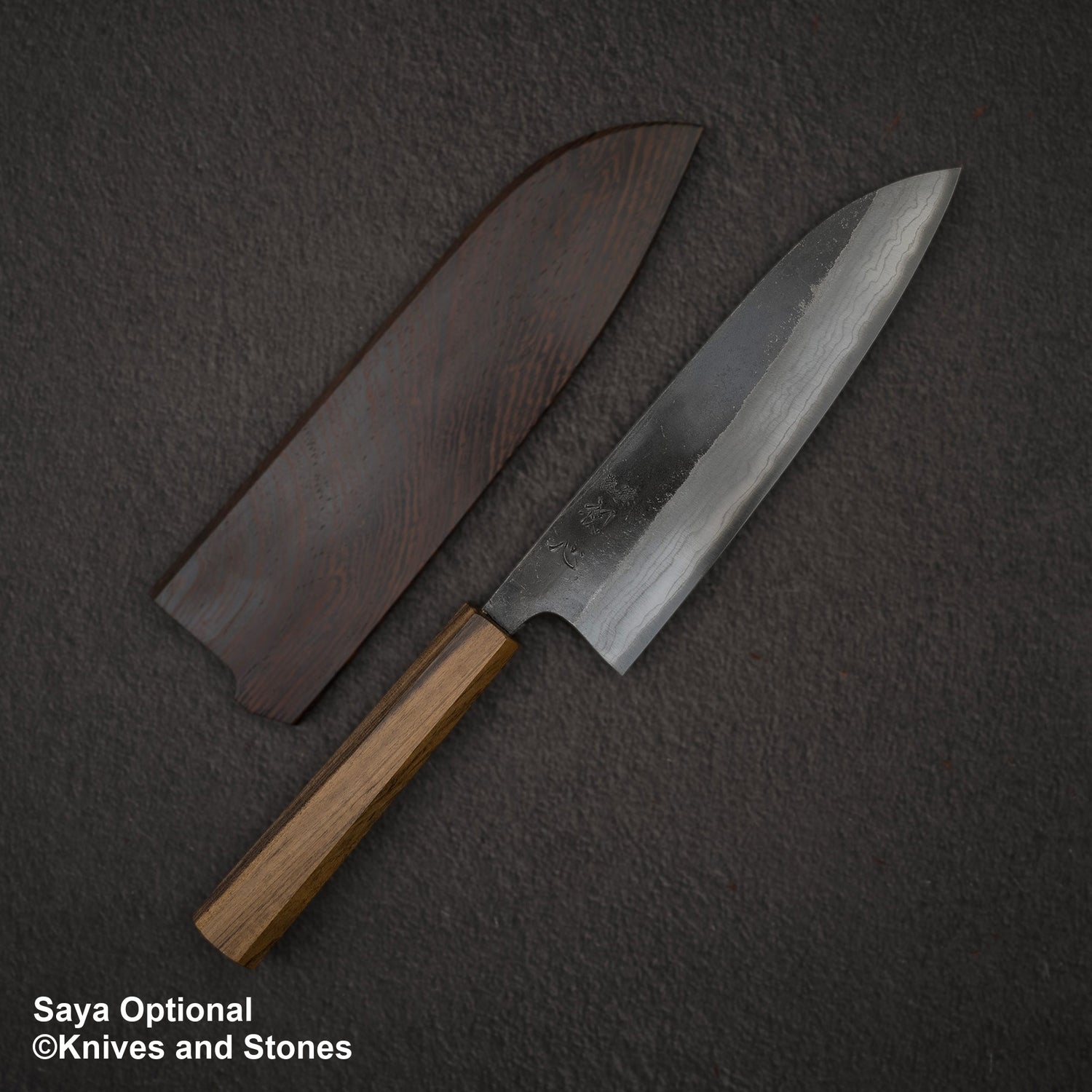 Hatsukokoro Kumokage Blue 2 Kurouchi Damascus Santoku 180mm Black Chacate