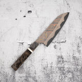 Hatsukokoro x Nigara Irodori Blue 2 Rainbow Damascus Santoku 180mm